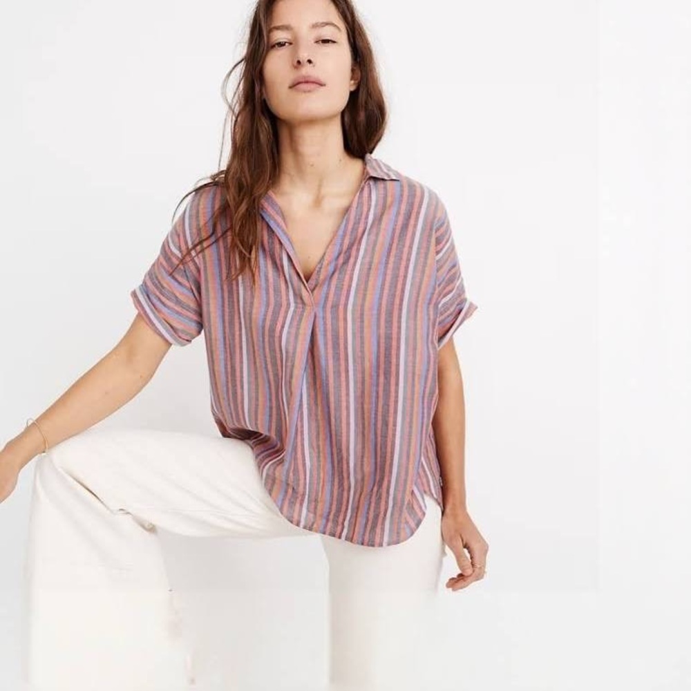 Madewell Courier Button-Back Shirt in Rainbow Stripe Size Small